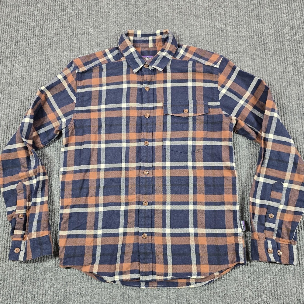 Patagonia Shirt Mens XS Blue Brown Plaid Flannel Long Sleeve Button Up Organic - Picture 2 of 9